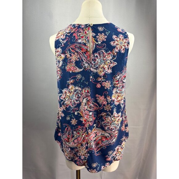 Pale Sky Blue Paisley Sleeveless Top Petite Medium Rayon Made In China - Picture 5 of 6